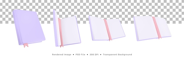 3d rendering collection of book icons open to closed book poses