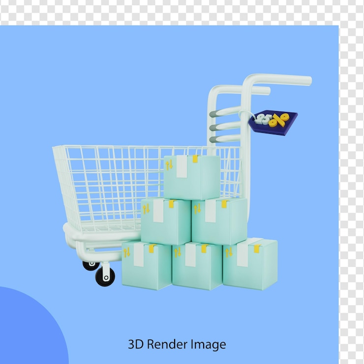 PSD 3d rendering comercio electrónico carrito de compras descuento 25