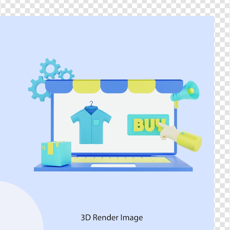 PSD 3d rendering comercio electrónico comprando productos de moda