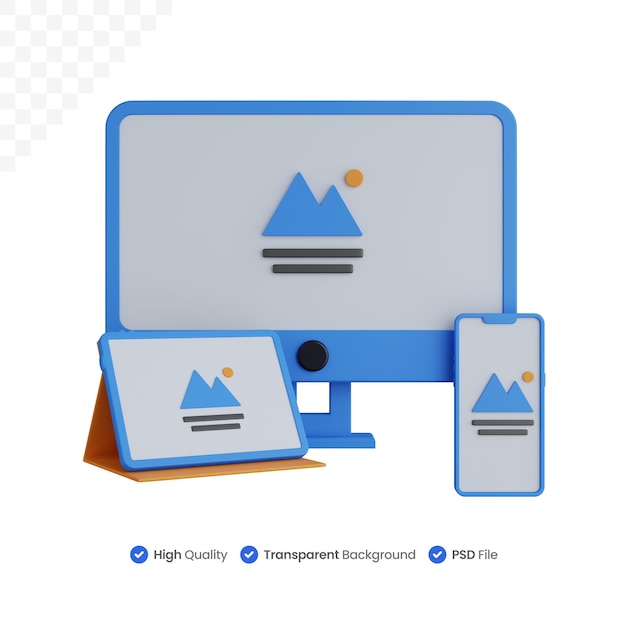 PSD 3d-rendering-computer mit tablet und smartphone isoliert