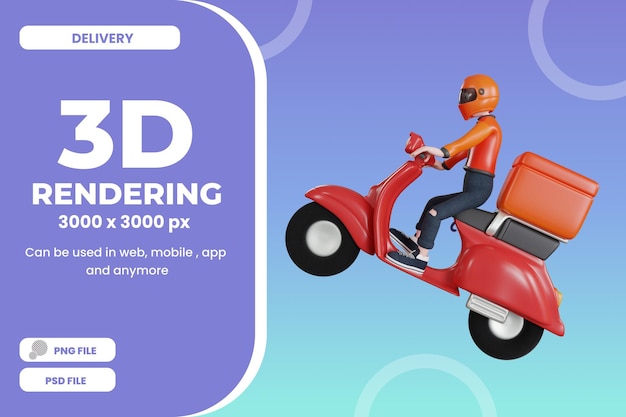 3d rendering delivery man character with scooter illustration object premium psd