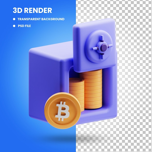 PSD 3d-rendering der bitcoin-safe-symbolillustration