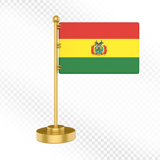 3D-Rendering der bolivianischen Flagge auf einem goldenen Stand