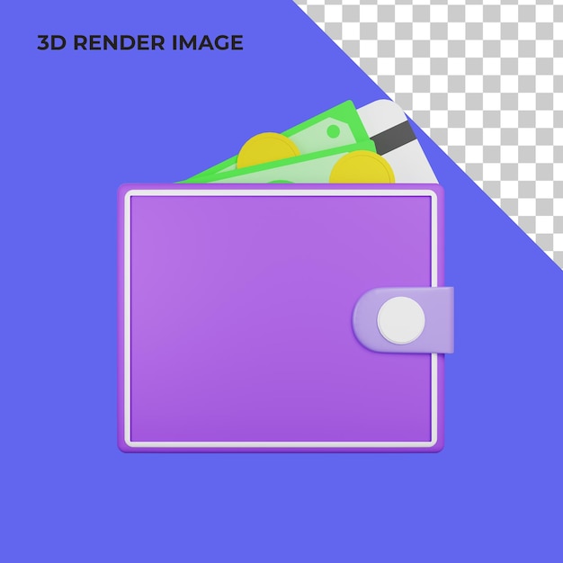 3d-rendering der brieftasche mit geld und kreditkarte