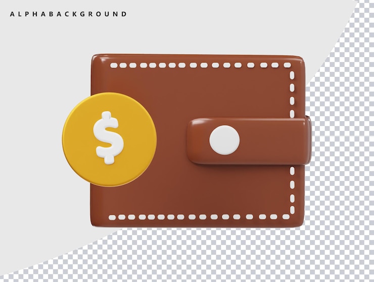 PSD 3d-rendering der brieftaschen-symbolik