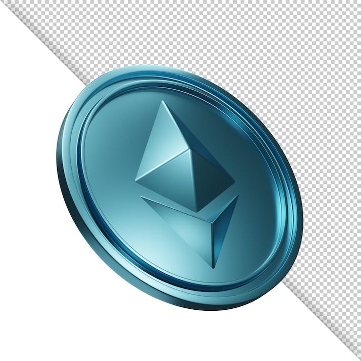 PSD 3d-rendering der ethereum-münze