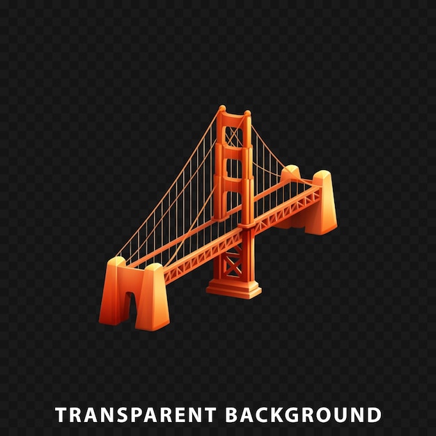 PSD 3d-rendering der golden gate bridge isoliert auf transparentem hintergrund
