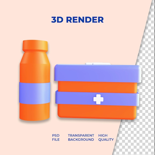 3d-rendering der medizinischen box mit drogenflasche