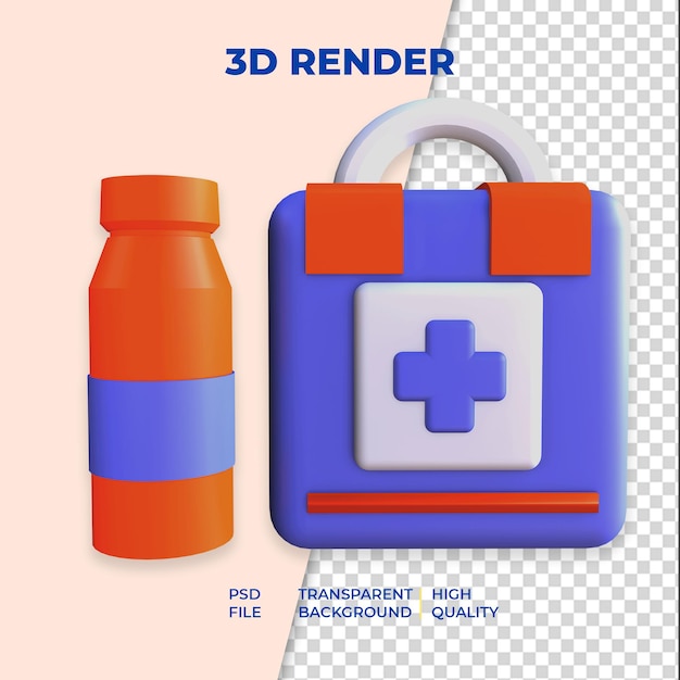 3d-rendering der medizinischen box und der drogenflasche isoliert