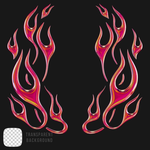 3D-Rendering der metallischen Flammenform