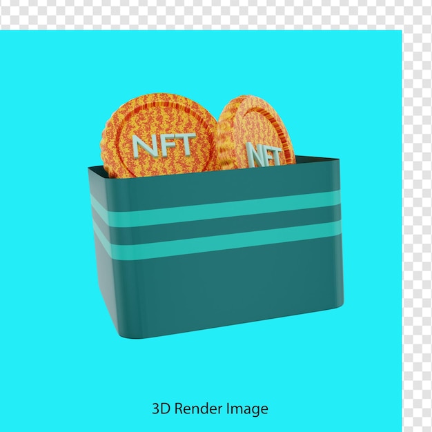 PSD 3d-rendering der nft-münzen-geschenkbox