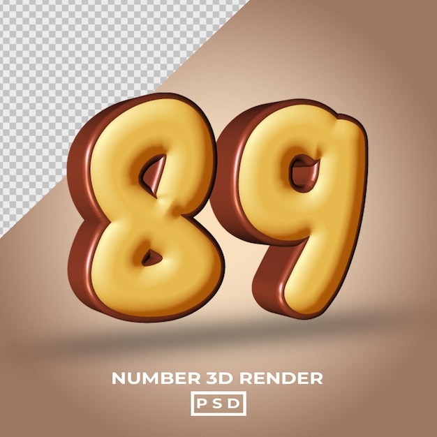 3D-Rendering der Nummer 89 mit Schokoladenkuchenfarben