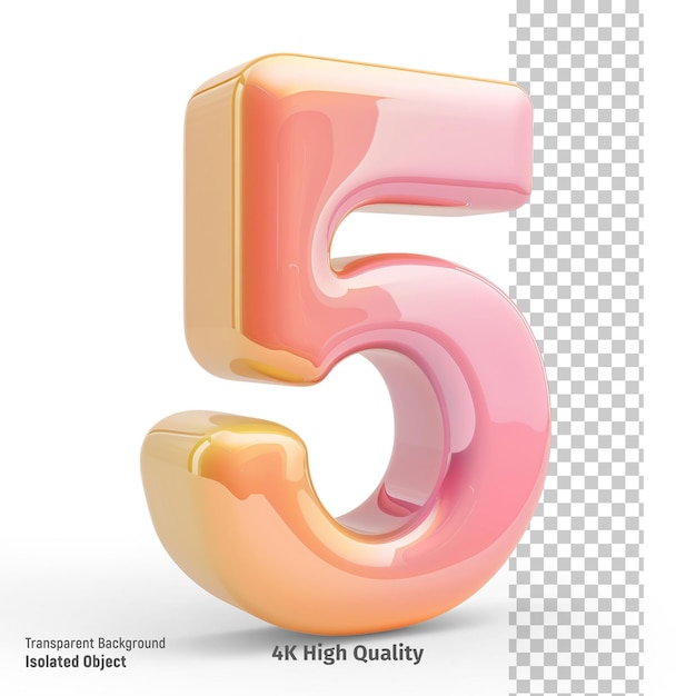 3D-Rendering der Nummer Fünf mit durchsichtigem Hintergrund