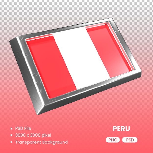 3d-rendering der peru-flagge mit metallmaterial