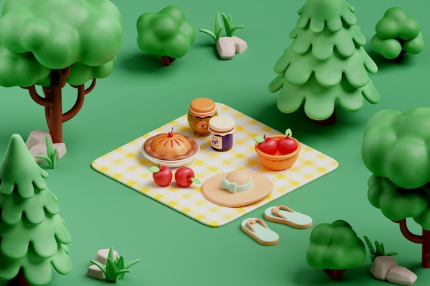 PSD 3d-rendering der picknick-illustration