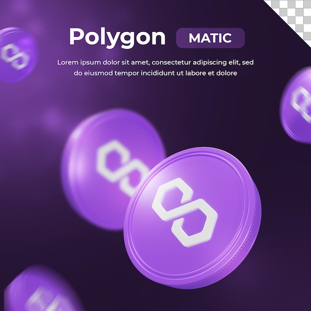 PSD 3d-rendering der polygon-matic-kryptowährungsmünze