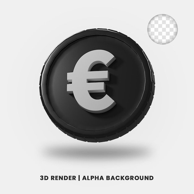 3D-Rendering der schwarzen Euro-Münze mit glänzendem Effekt isoliert. Nützlich für die Illustration von Geschäfts- oder E-Commerce-Projekten.