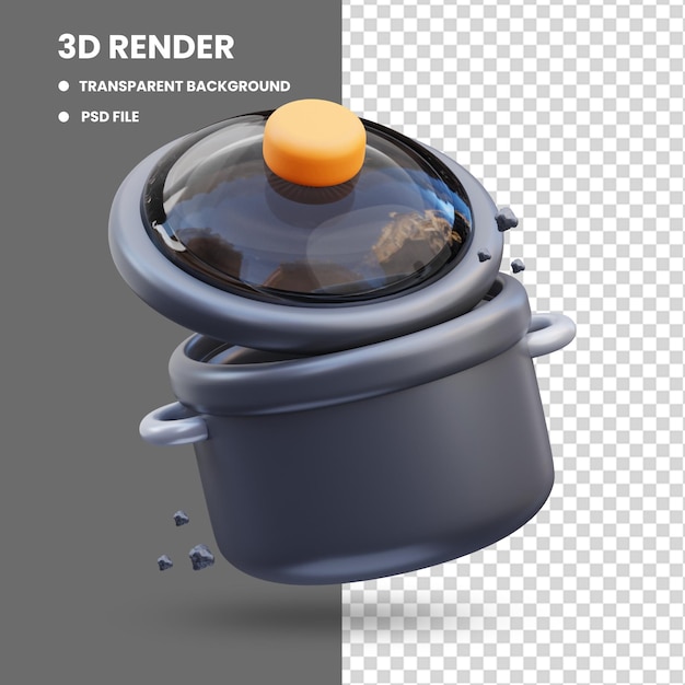 PSD 3d-rendering der süßen symbolillustration des schnellkochtopf-küchenwerkzeugs
