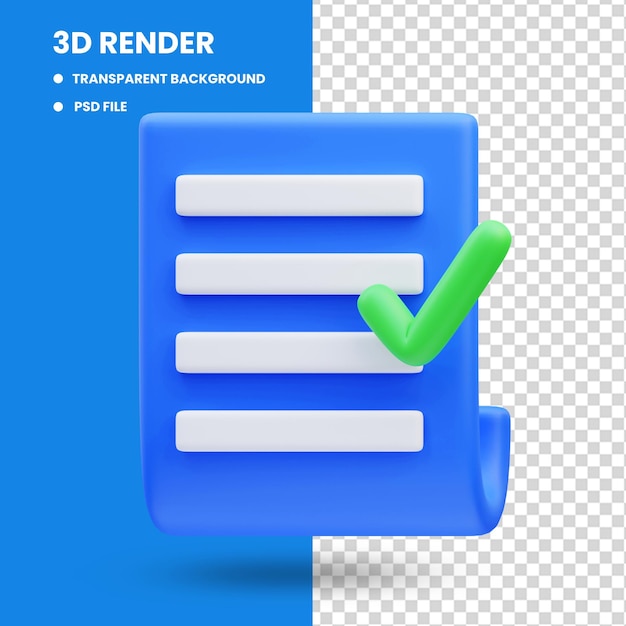 3d-rendering der verifizierten dokumentsymbolillustration