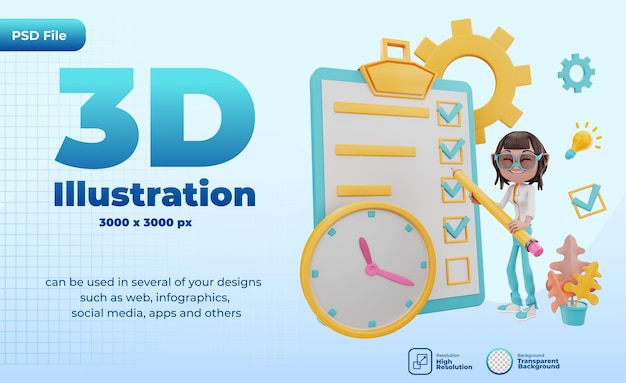 3d-rendering der zeitmanagementillustration