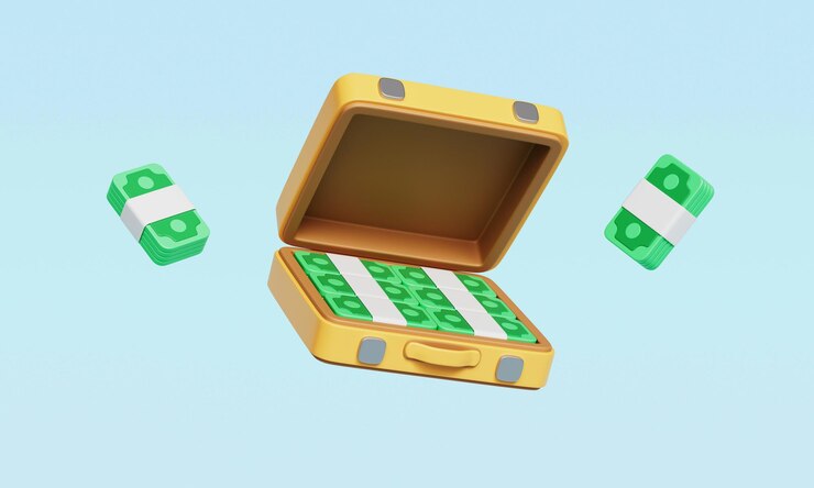 PSD 3d-rendering des cash money briefcase-symbols