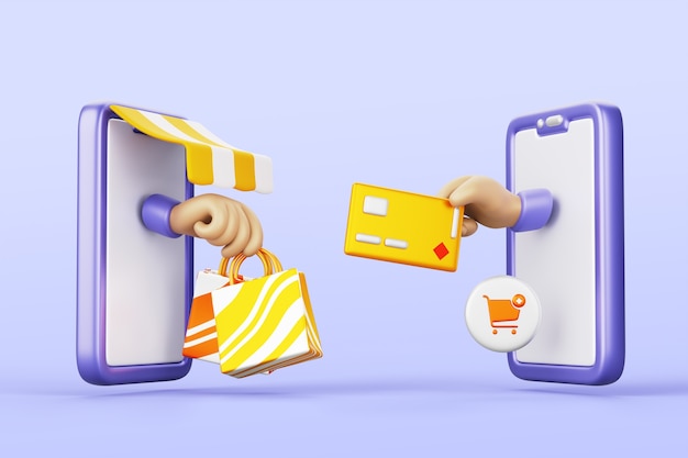 3D-Rendering des E-Commerce-Hintergrunds