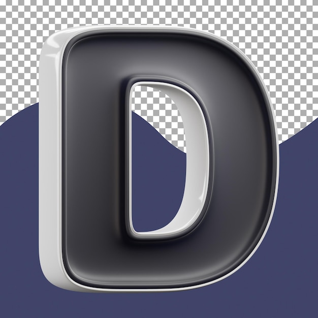 3D-Rendering des eleganten schwarz-weißen Buchstaben D 3D- Rendering auf durchsichtigem Hintergrund
