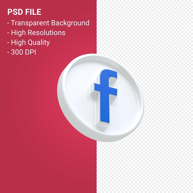 3d-rendering des facebook-logos auf transparentem hintergrund