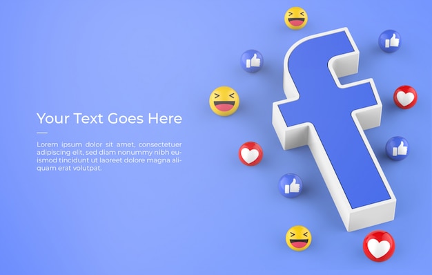 3D-Rendering des Facebook-Logos mit Emoji-Reaktionsdesign-Modell