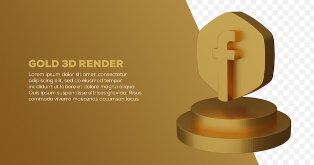 PSD 3d-rendering des goldenen facebook-logos und des podiums