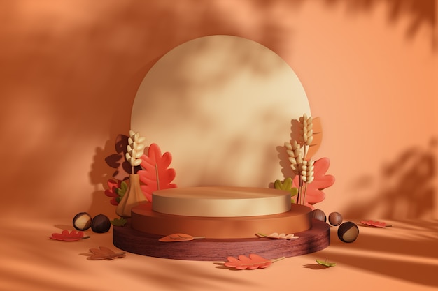 3D-Rendering des Herbstverkaufs-Podiums-Hintergrunds