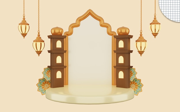 3D-Rendering des islamischen Hintergrunds mit Podium-Display-Produkt für Ramadan Kareem