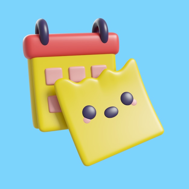 3D-Rendering des Kawaii-Zeit- und Datum-Symbols