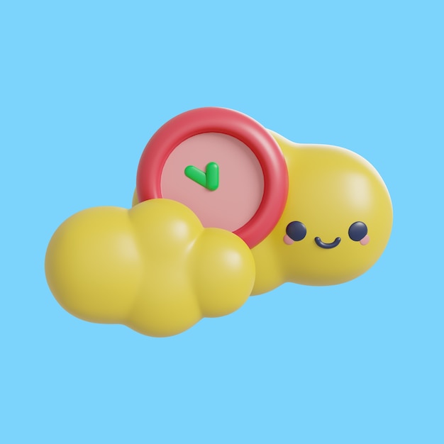 3D-Rendering des Kawaii-Zeit- und Datums-Icons