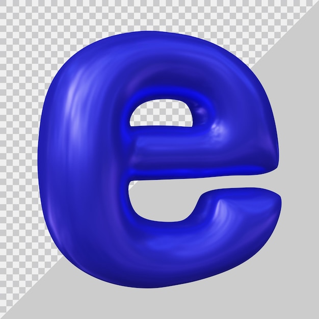 3D-Rendering des kleinen Buchstaben e mit modernem Stil