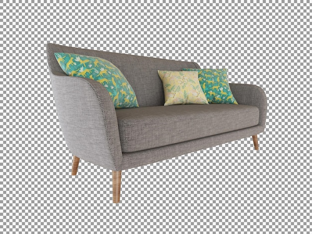 3D-Rendering des minimalistischen Ledersofa-Interieurs isoliert