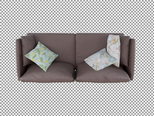 3D-Rendering des modernen braunen Sofas mit Holzinnenraum isoliert