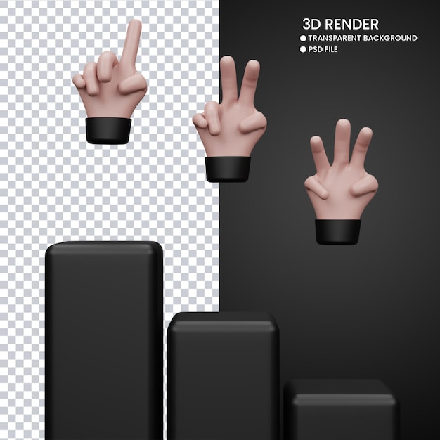 PSD 3d-rendering des podiums mit der hand