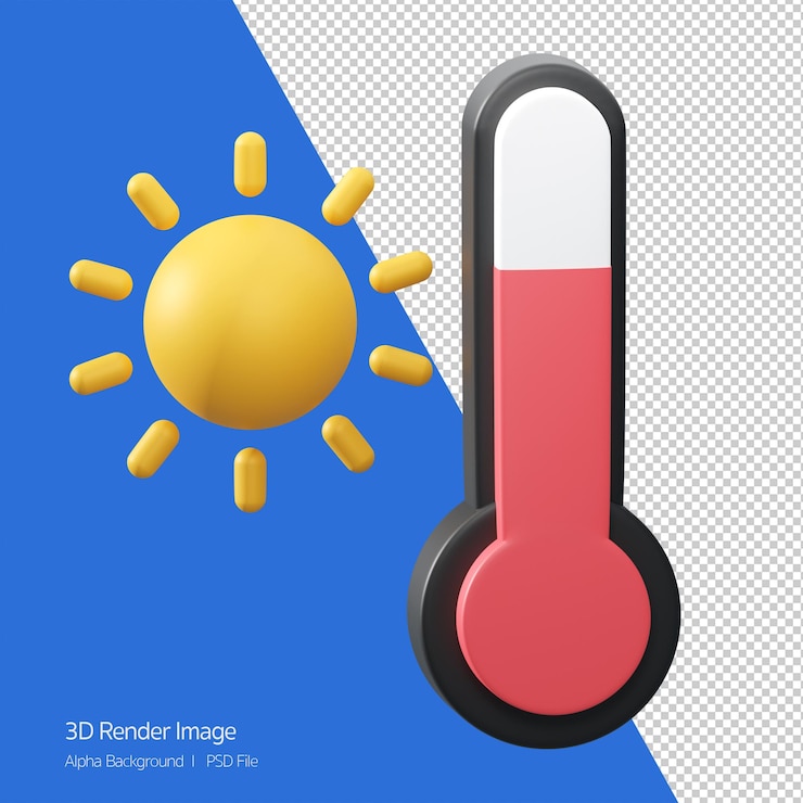 PSD 3d-rendering des prognostizierten wetters 'hot' isoliert
