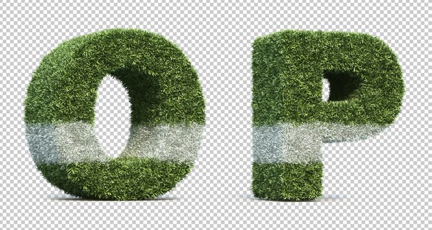 3D-Rendering des Rasenspielfeldalphabets O und des Alphabets P.