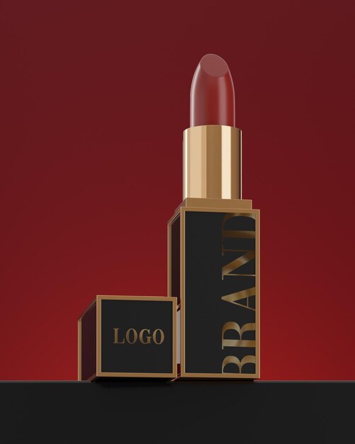 3d-rendering des roten hintergrunds des lippenstift-modelllogos