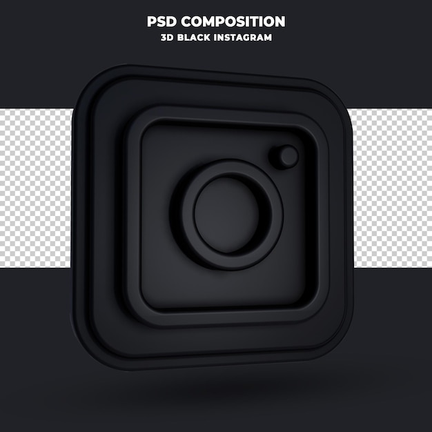 PSD 3d-rendering des schwarzen instagram-logos isoliert