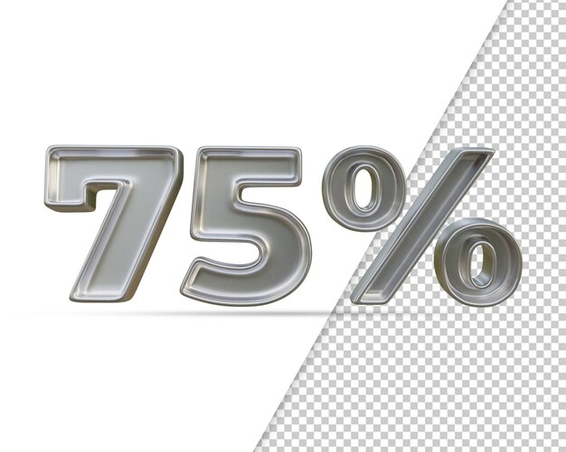 3D-Rendering des silbernen Texteffekts 75 Prozent