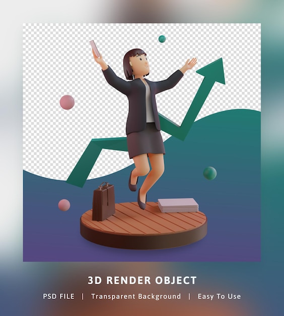 PSD 3d-rendering des stilvollen charakters mit statistischem diagramm