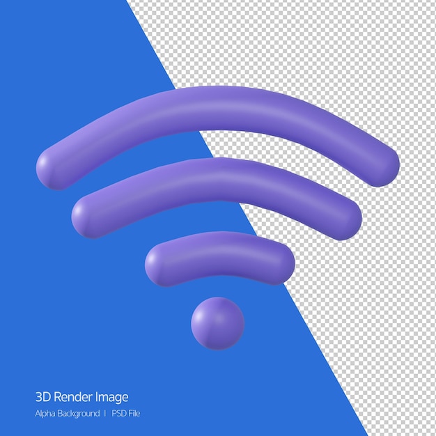 PSD 3d-rendering des wifi-signalsymbols isoliert auf weiss.