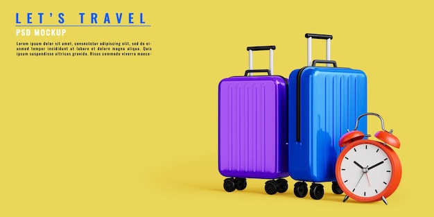 3d rendering di bagagli con il concetto di viaggio