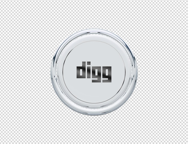 3d rendering digg icono plata brillante