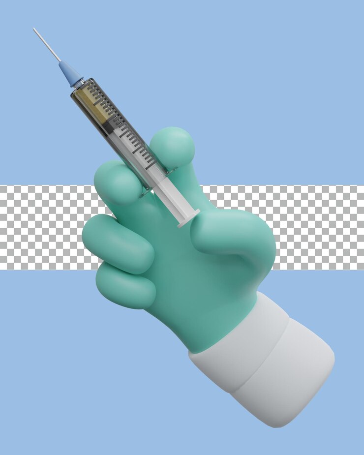 3d rendering doctor hand holding syringe transparent