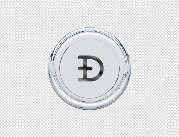 3D Rendering Dogecoin Icono Plata Brillante
