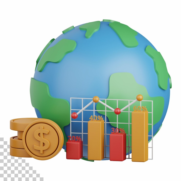 PSD 3d rendering economic growth isolated useful for banking currency finance and global business